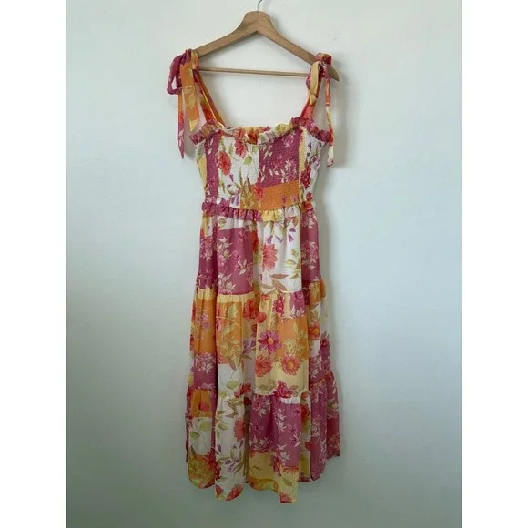 NWOT women's July & June Smocked Floral Dress – Peach Poppy – Size Small - Picture 2 of 6